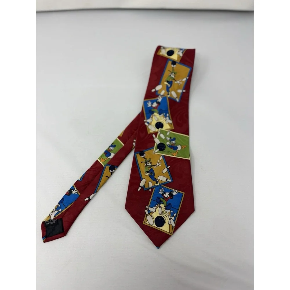 Vintage 90's Cartoons Mickey Goofy Donald Bowling Necktie Disney Nostalgic